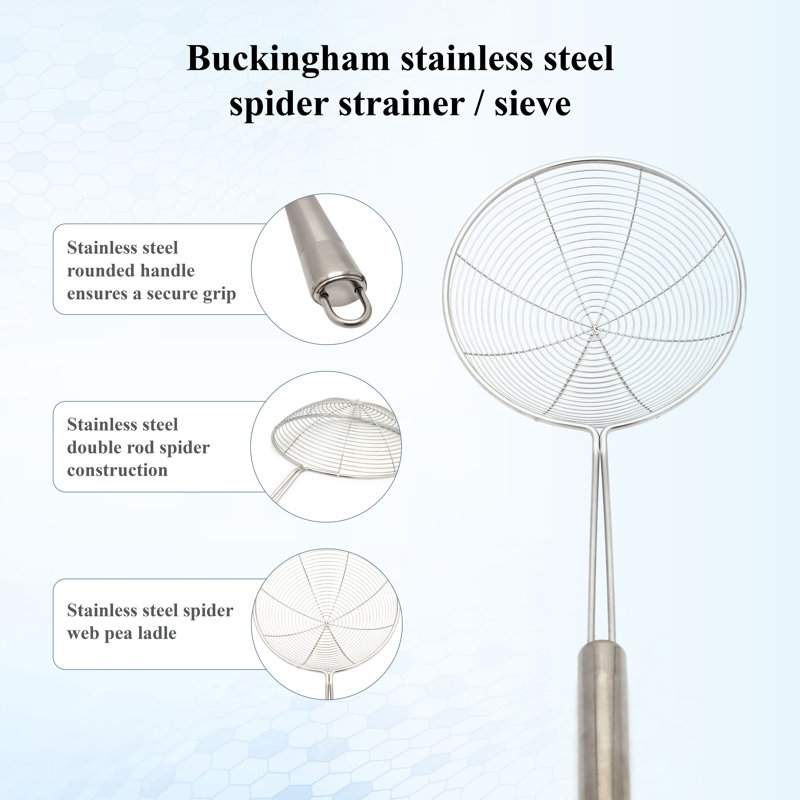 Buckingham Stainless Steel Strainer Ladle Skimmer with Non-Slip Handle, 18 cm 