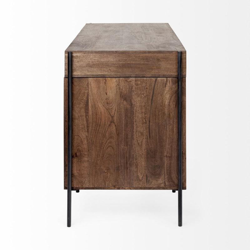 Bureau en bois brun moyen de 56 pouces avec 3 tiroirs et 3 tablettes ouvertes