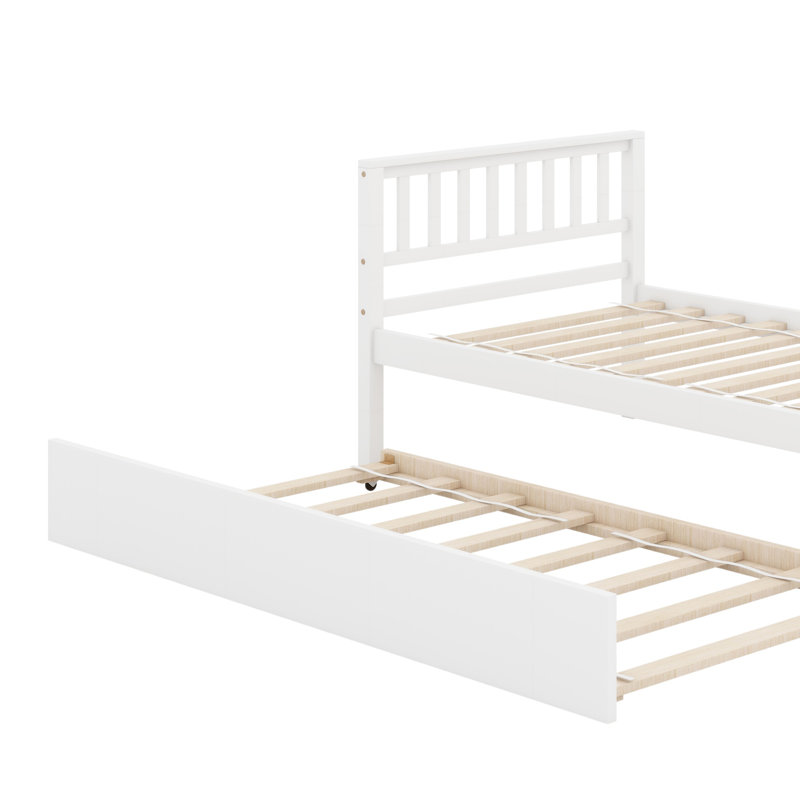 Lit avec lit gigogne, cadre de lit plateforme avec tête et pied de lit, Blanc
