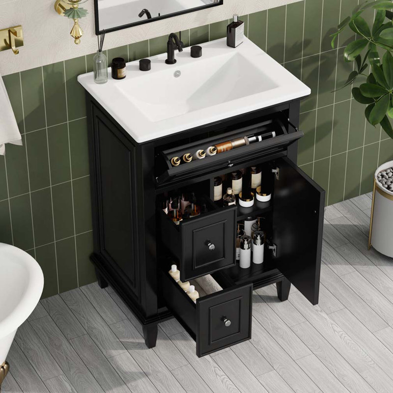 Meuble-lavabo 24 po avec lavabo en céramique, Noir