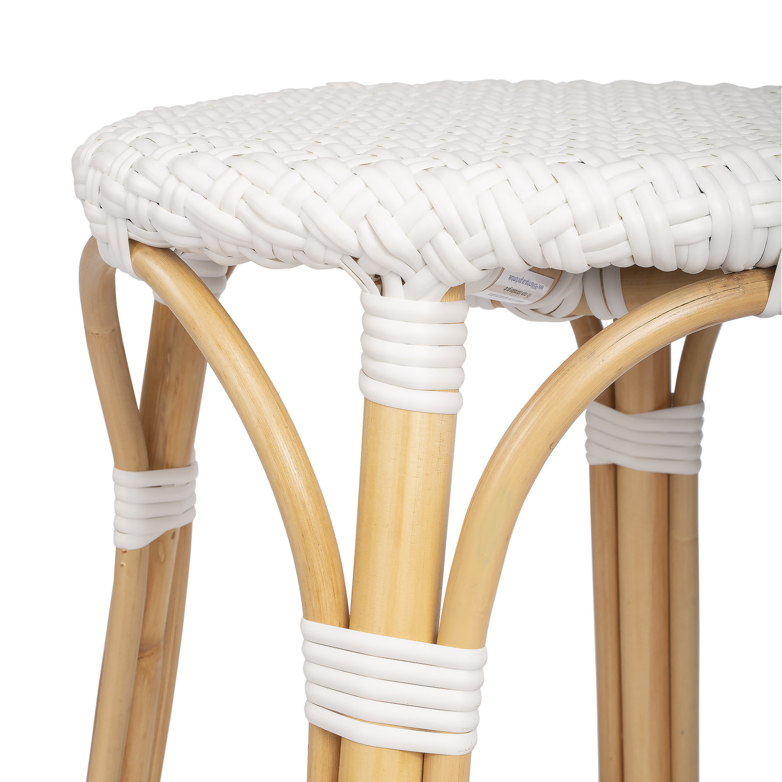 Alastair Bar and Counter Stool, Counter Stool (24" Seat Height), Glossy White/Natural Rattan Frame
