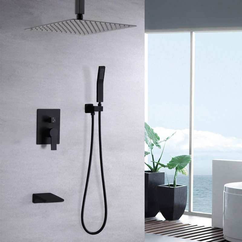 Matte Black Shower System  Wall Mount Shower Faucet Set For Bathroom 10 Inch High Pressure Luxury Shower Head With Handheld, Rough-In Valve Body And Trim Included