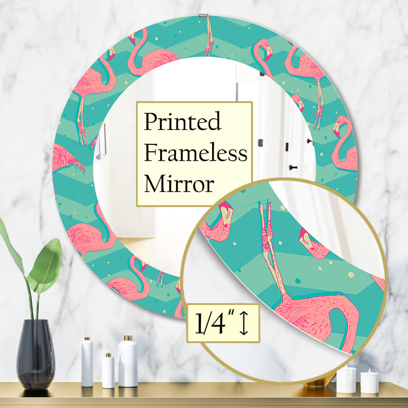 Flamant rose 1 - Miroir traditionnel, H 31,5 po x l po