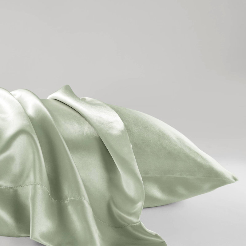 4 Pcs Twin Satin Sheet In Sage - Luxury, Wrinkle , Smooth Texture, , Includes Flat & Fitted Sheets And Pillowcases Luxury Gentle On Skin Hair, Reduces Frizz Breakage,