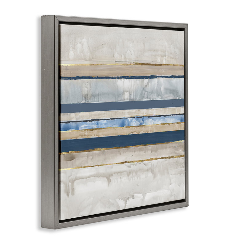 «Nautical Tone Stripes» par Lera, Cadre flottant gris lustré, H 18 po x l 18 po