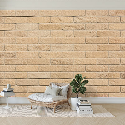 Papier peint auto-adhésif mural en brique beige à texture rustique H 100 po x l 144 po, adhésif mural amovible pour chambre à coucher, bureau à domicile