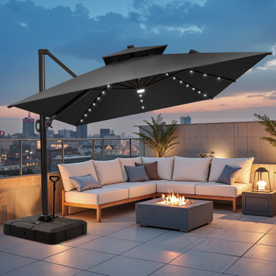 141'×104' Solar Led Lights Cantilever Umbrella With Easy-Move Base | One-Person Mobility
