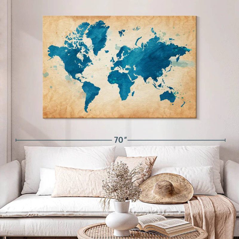 Aliaz Textured Blue World Map, 34" H x 51" W