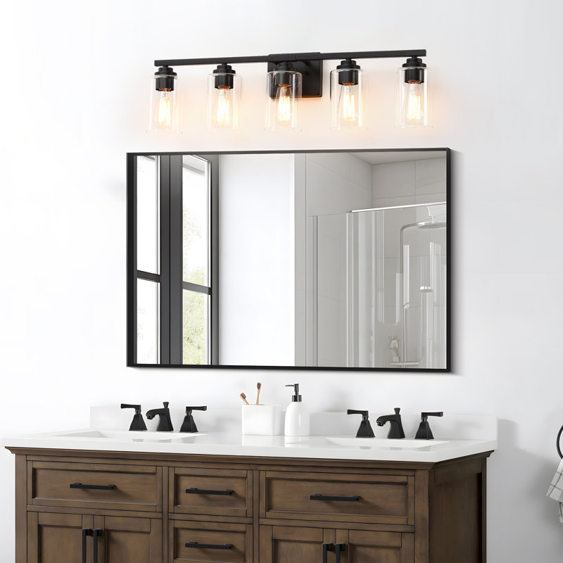 31.1 in. 5-Light Matte Black Dimmable Bathroom Vanity Light with Clear Glass Shades, Matte Black, 5 Lights