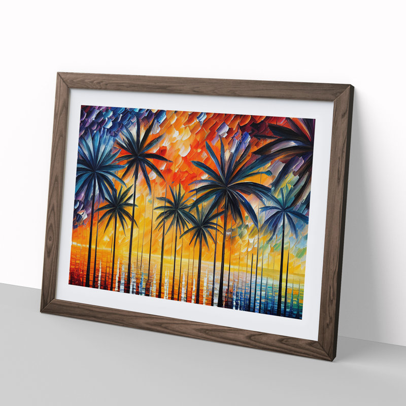 XH1022-6758X Palm Tree Painting Vol.2 Abstract 1 Piece Single Picture Frame Wall Art, 46cm H x 64cm W x 2cm D, Walnut