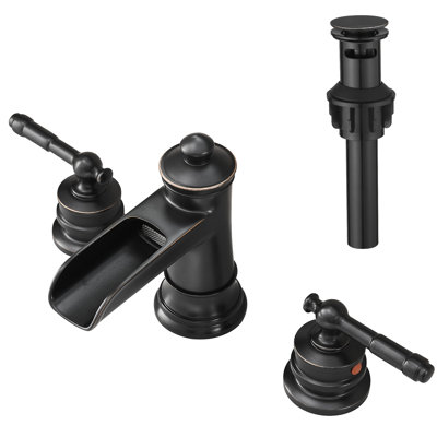 3 Hole 8 Inch Widespread Bathroom Sink Faucet With Double Lever Handles, Oil Rubbed Bronze, Ceramic Cartridge, Deck - Mounted, Contemporary Style Solid Brass,