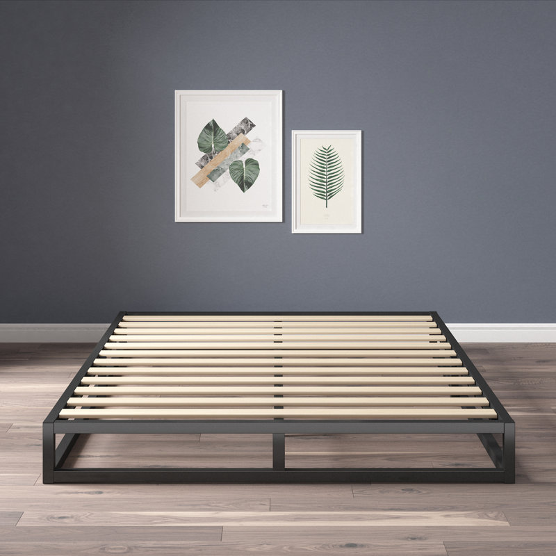 Dekker Metal Platform Bed with Wooden slat support 15cm/6in Height, Kingsize (5'), Black