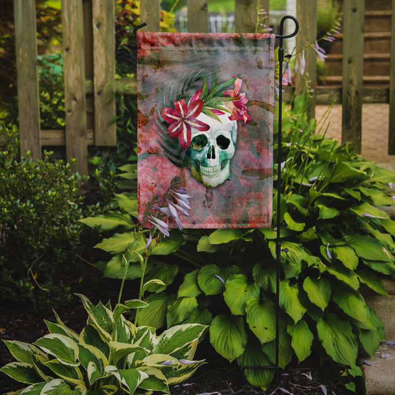 Drapeau de jardin fleurs en polyester 15 x 11 po Jour des Morts