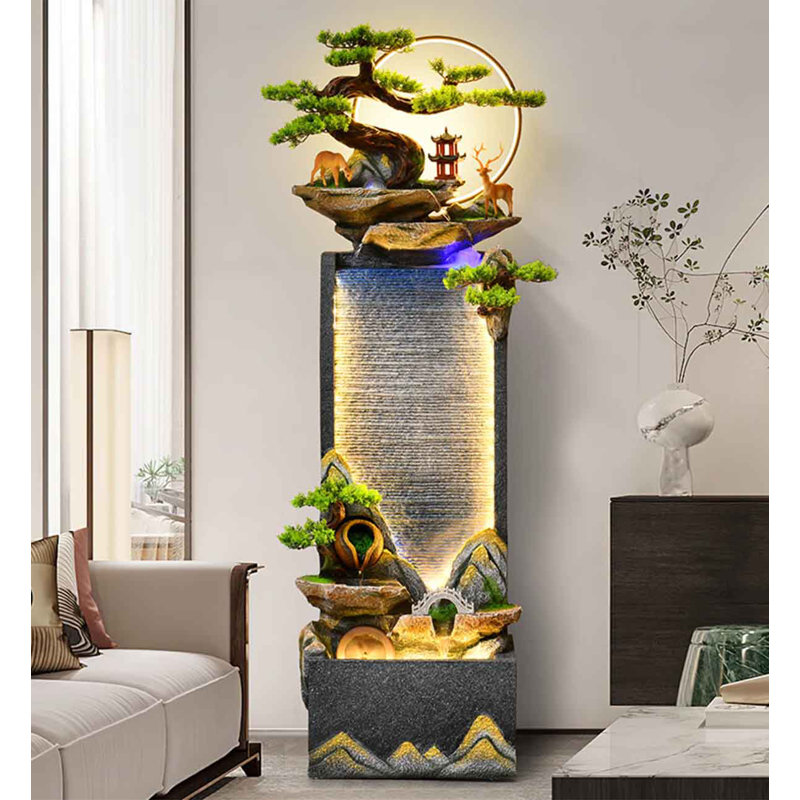 Fontaine de paysage artistique en résine, H 66,93 po x l 25,98 po x P 14,57 po