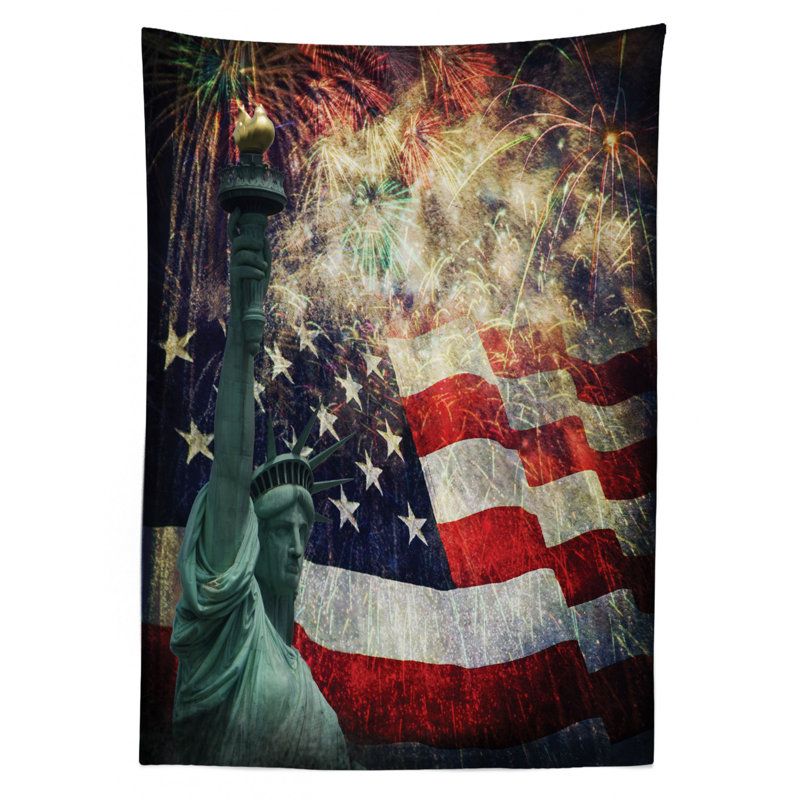 Composite Photo of States with Fireworks on Background 4th of July Print Tablecloth, 72" x 52"