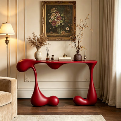 Table console en fibre de verre et verre en forme d'extraterrestre
