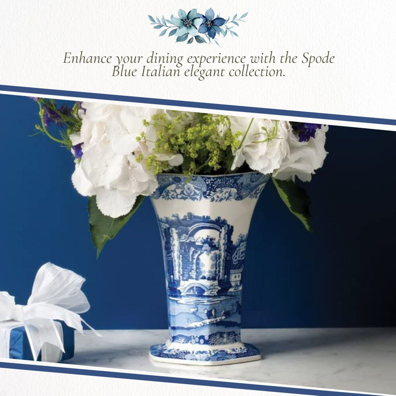 Spode Blue Italian Hexagonal Vase 10.5"