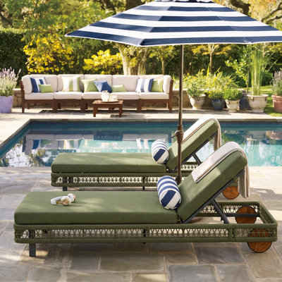 Iskar 78.74'' Long Modern Coastal Woven Rope Chaise Lounge with Adjustable Backrest, Wheels & Removable Cushion