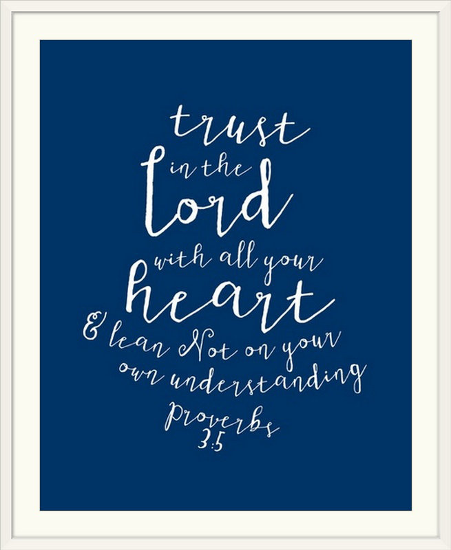 «Proverbs 3: 5 - Scripture Art», art textuel, H 38 po x l 32 po x P 1 po, Cadre blanc