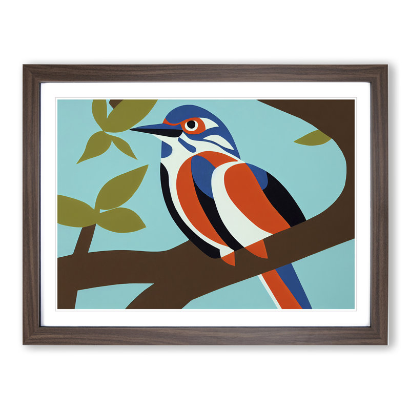 Kingfisher Bird Abstract Vol.2 - Framed Print, 46cm H x 64cm W x 2cm D, Walnut