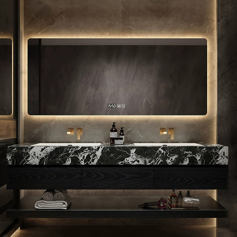 Armoire de salle de bain légère et luxueuse, 75", Noir