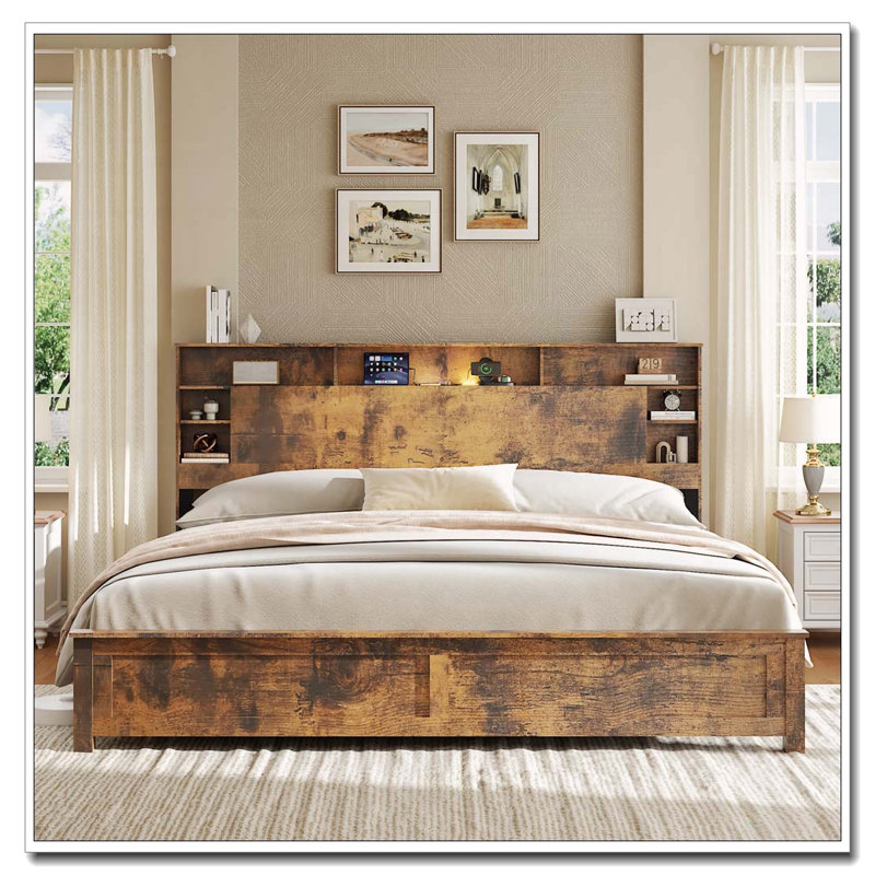 Bed Frame with Charging Station & LED Lights, KING