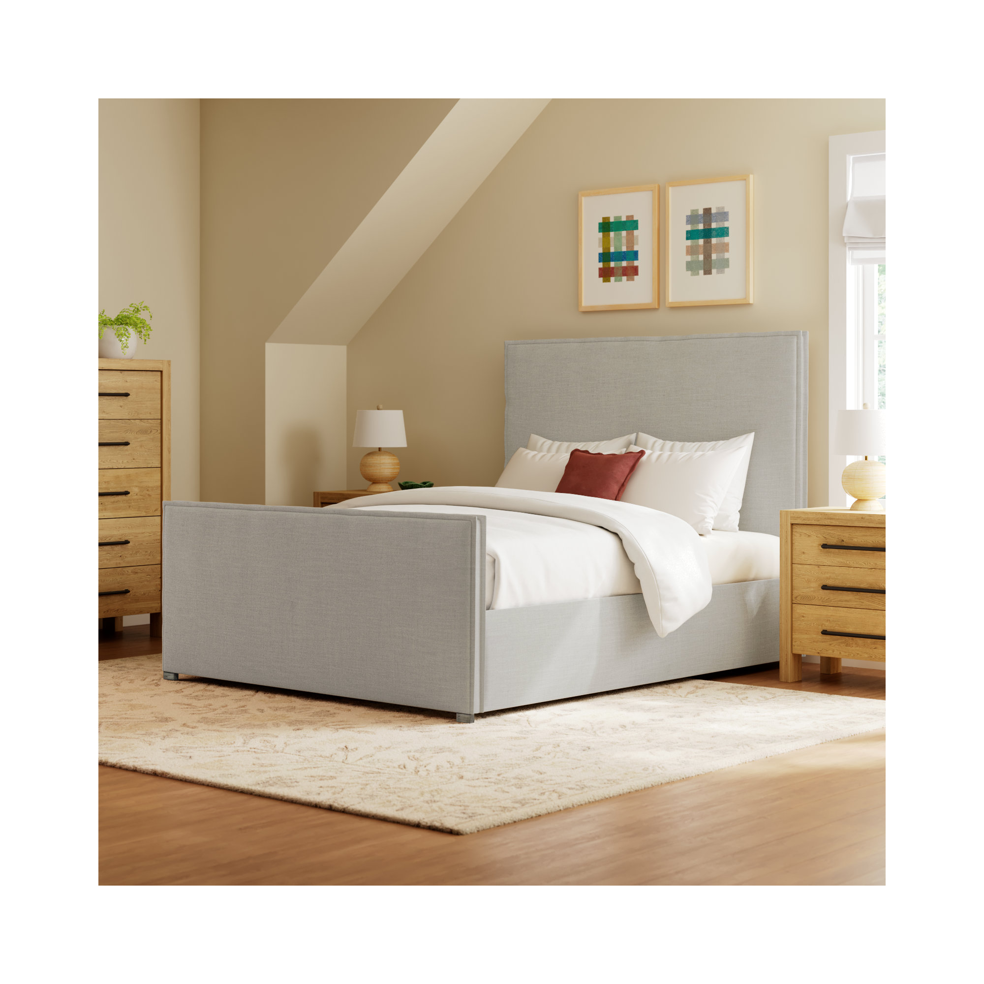 Sawyer Upholstered Panel Bed, Greige, King