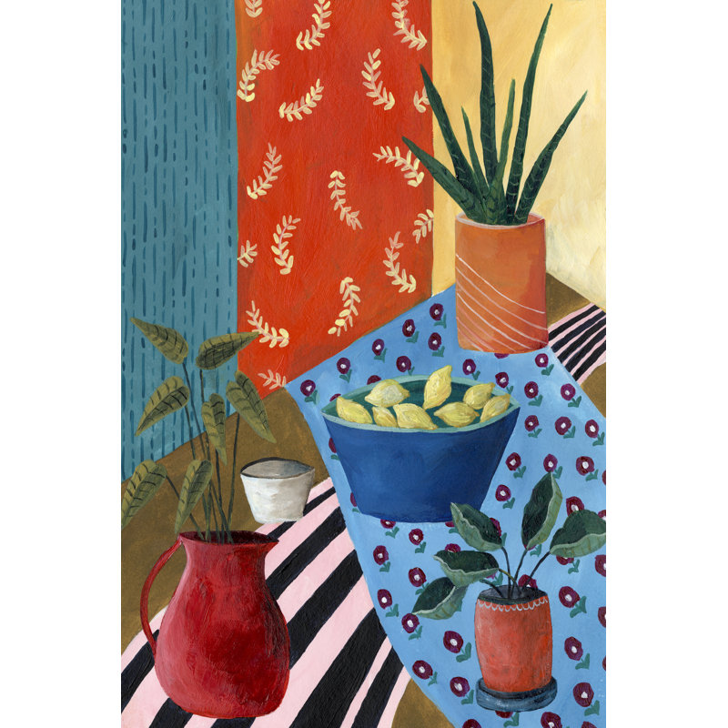 Colourful Tablescape I by Regina Moore - Wrapped Canvas Painting, 76cm H x 51cm W, Black Floater Framed