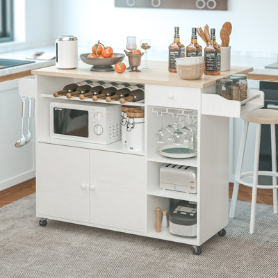 Chariot d'îlot de cuisine Pantego de 43 po de large avec armoire et casier à vin