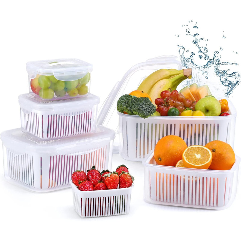 Donara 5 Pack Fruit Storage Containers for Fridge, BPA-Free Produce Containers Keep Fruits Fresh, White