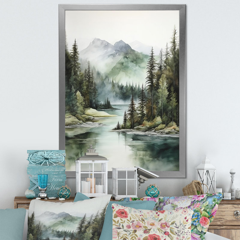 Impression sur toile, "Minimalisme lac tranquillité I", H 32 po x l 24 po x P 1 po, Cadre simple argenté
