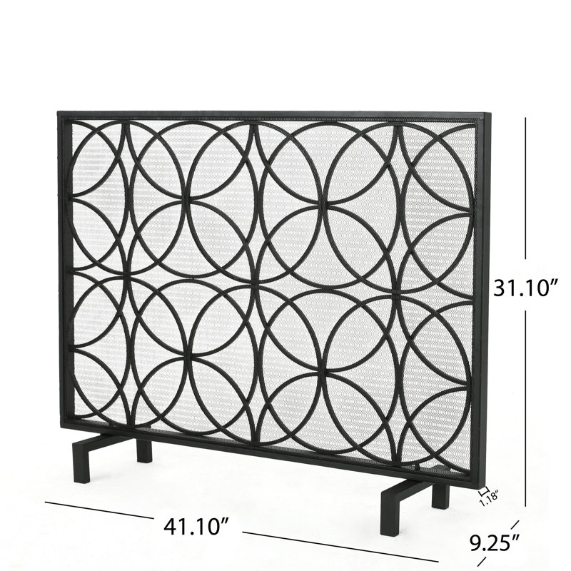 Thayer Single Panel Iron Fireplace Screen, Black