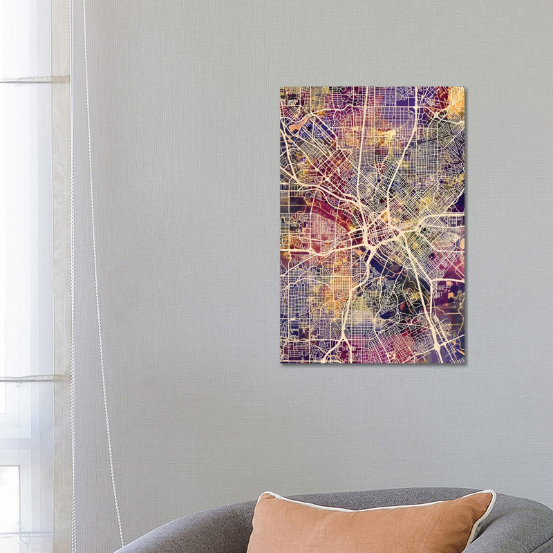 Dallas Texas City Map II by Michael Tompsett - 1 Piece Wrapped Canvas Wall Art, 66.04 cm H x 45.72 cm W x 1.91 cm D