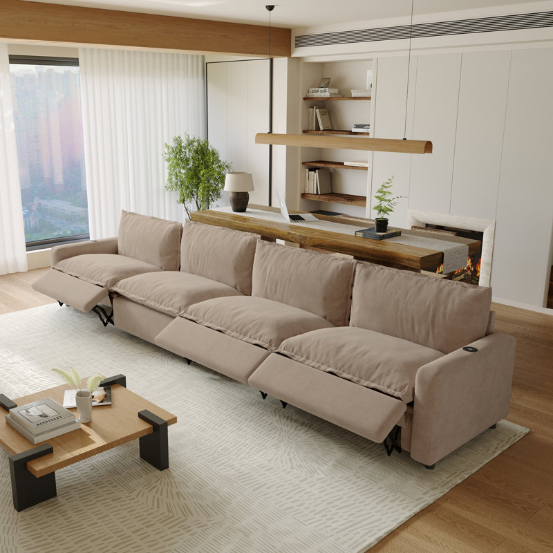 4-Piece Modular Power Sectional Sofa For Small Spaces With Zero-Gravity And Heated Seats, Khaki