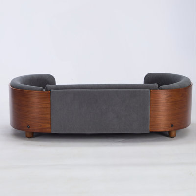 Lit pour chien surélevé de style scandinave avec pieds en bois massif et dossier en bois courbé noyer, velours, grand format