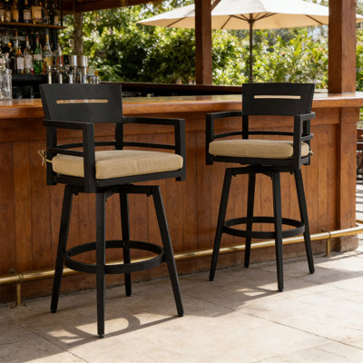 Patio Aluminum 360°Swivel Chair (Set Of 2) With Sunbrella Cushions, Ergonomic Backrest, Tapered Legs, Armrests, Footrest, Weather-Resistant