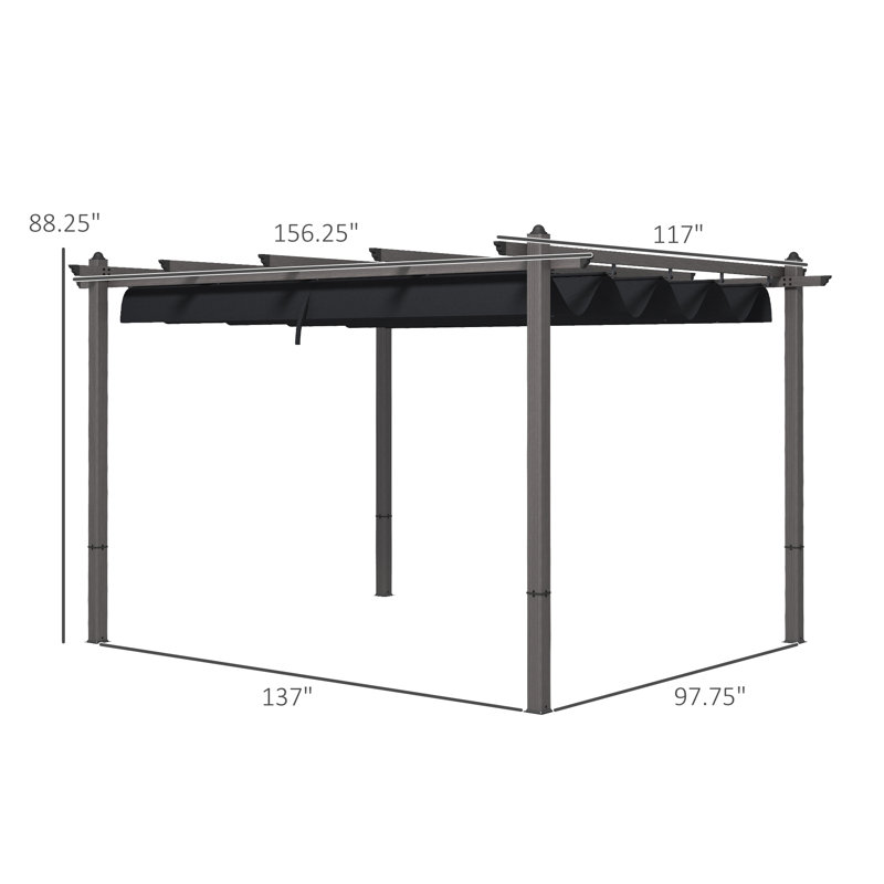Gray Aluminum 10' x 13' Retractable Pergola with Canopy