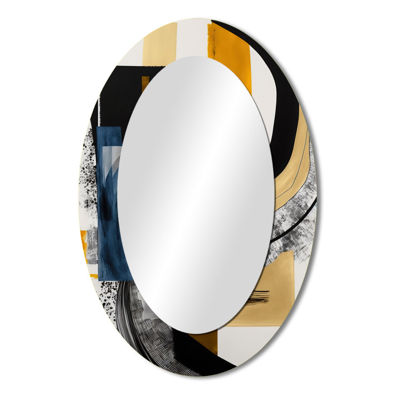 Glamour doré et noir Expression I - Miroir mural moderne ovale, 36 po x 24 po