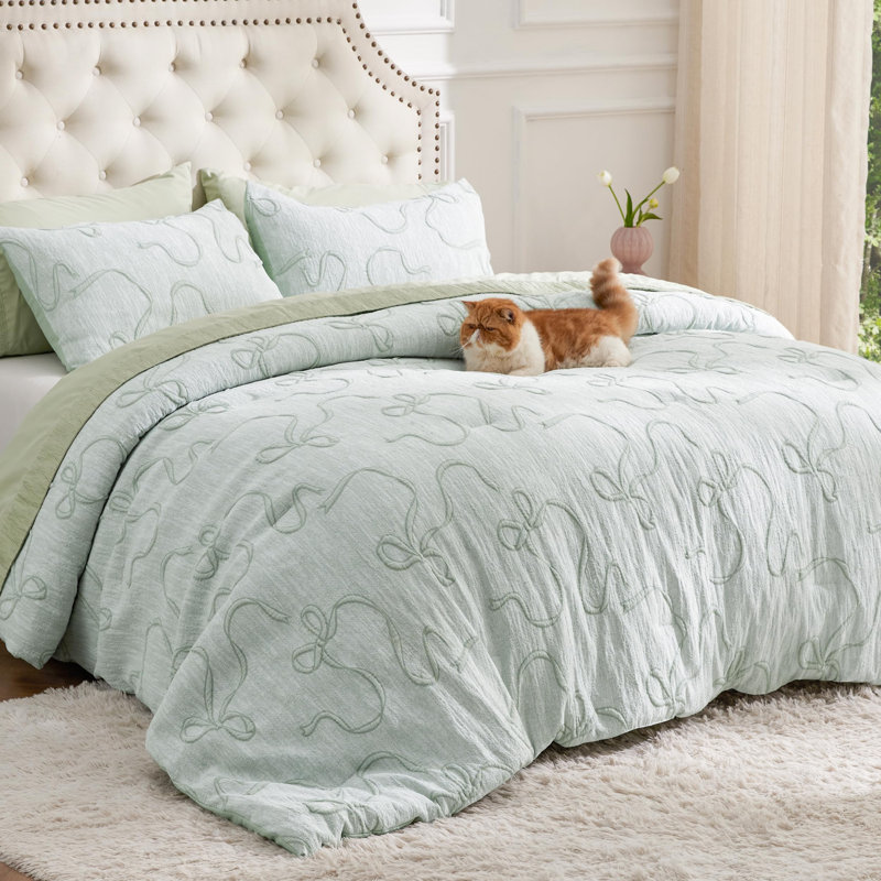 Ensemble d'édredon 3D Puffy Jacquard, Édredon grand + 2 taies d'oreiller standard, Gris havre