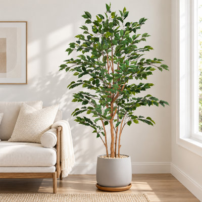 Ficus artificiel de 1,5 m, faux arbre tropical réaliste, plante verte en pot pour la décoration intérieure de la maison, du bureau ou du salon