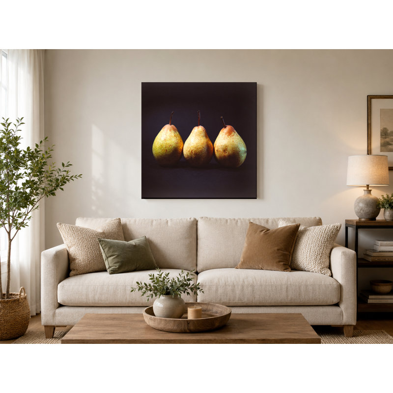 «Three Pears Still Life», art mural carré sur toile, 16" W x 16" H