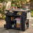 Outdoor Solid Wood Extendable 19.3"/28" Kitchen Island, Stainless Steel Top Grill Table with Side Spice Rack, Kitchen Cart with Drawers, Storage Cabinet for Backyard, BBQ,Party, Black-4627876