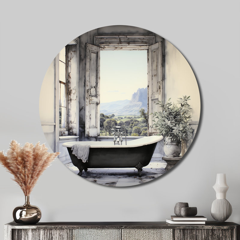 «Bath Bath» de Tranquillity I - Illustration ronde sur métal, H 16 po x l 16 po