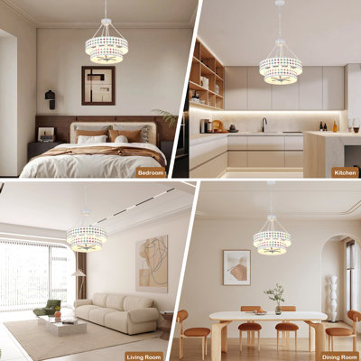 Lustre moderne, luminaire suspendu 6 lumières, lampe suspendue en cage blanche à deux couches pour le salon