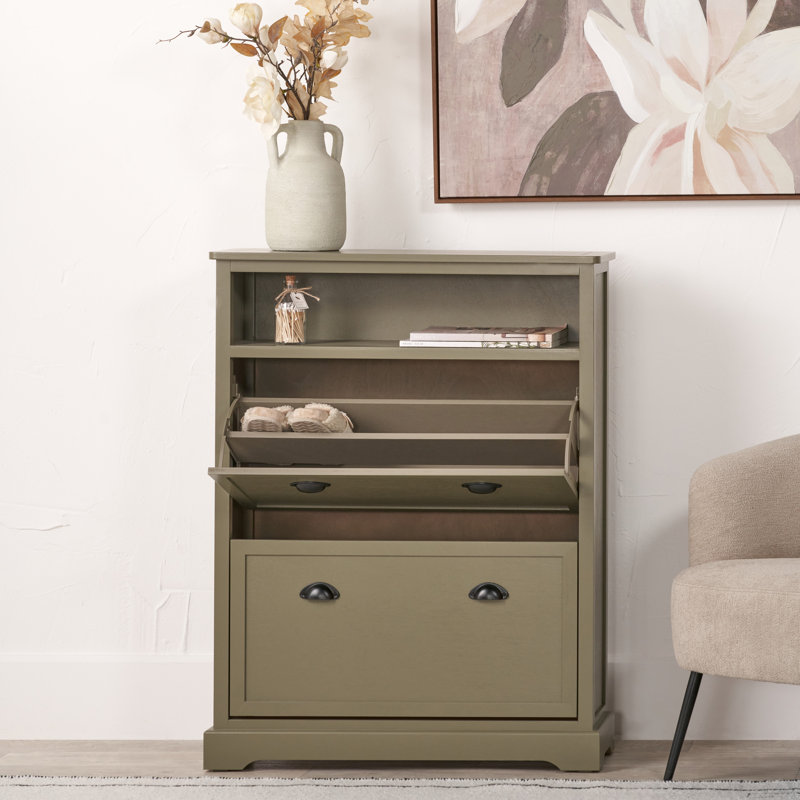 12 Pair Flip Down Shoe Storage, Olive Green