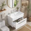 Meuble-lavabo mural avec lavabo, 61 cm (24 po), 1 tiroir, lavabo en céramique blanche brillante à bords épais, sans poignée.