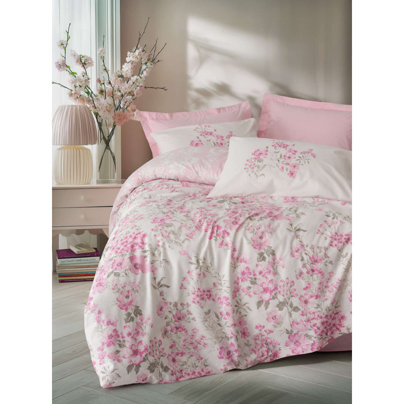 Luxury Pink Ranforce Quilt Cover Set, 100% Cotton, Duvet Cover (63 x 87), Flat Sheet (71 x 95), Pillowcase (20 x 28) | Machine Washable, Envelope & Button Closure, Soft & Breathable, Perfect for Elegant Bedrooms