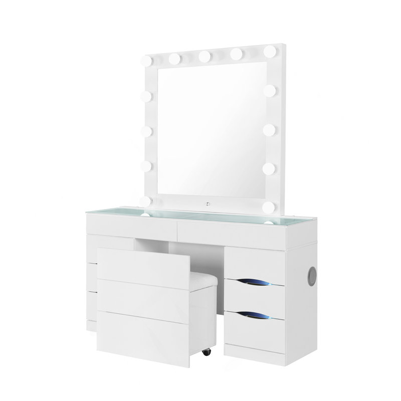 Ensemble coiffeuse blanche avec tabouret