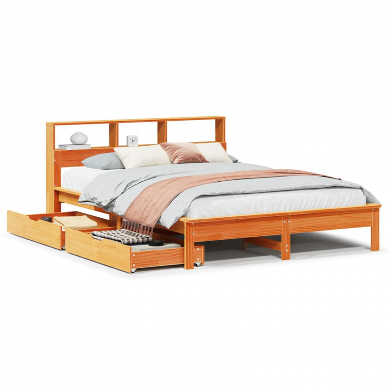 Juengel Solid Wood Storage Bed, Double (4'6), Wax Brown