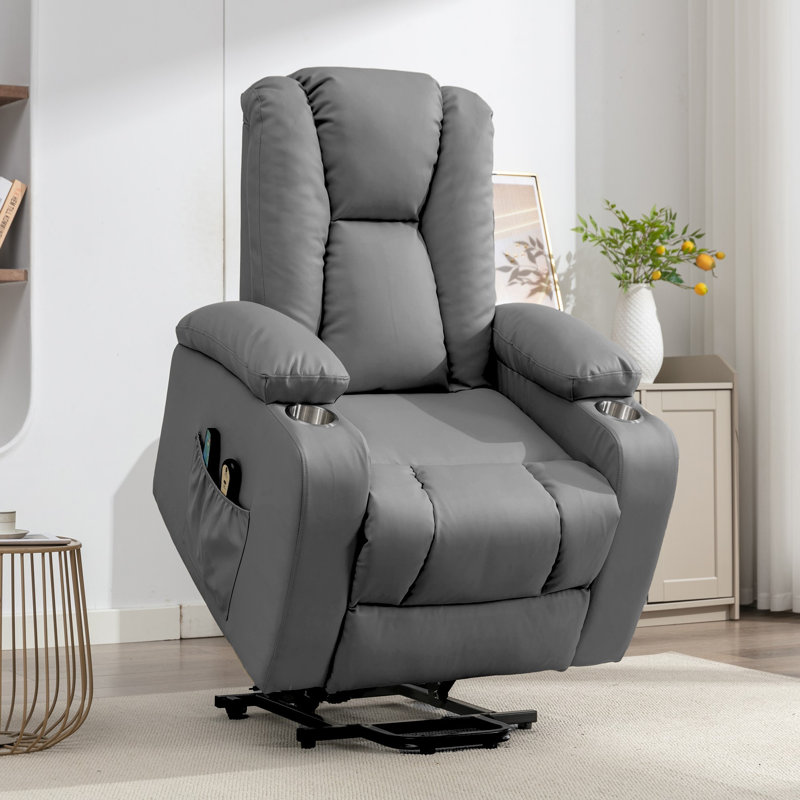 Anuel 88cm Wide Faux Leather Lift Assist Standard Recliner with Massager, Grey